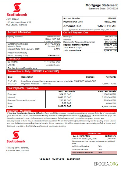 Canada Banque Scotia relevé hypothécaire scr